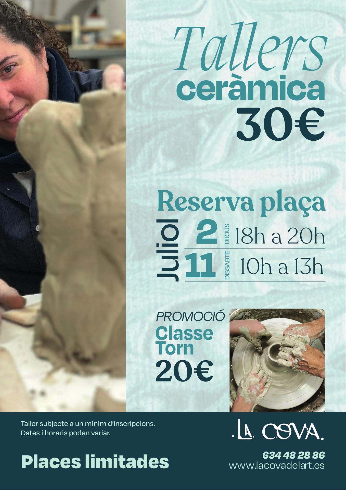 Cartel de talleres de cerámica y clase de torno en LaCova